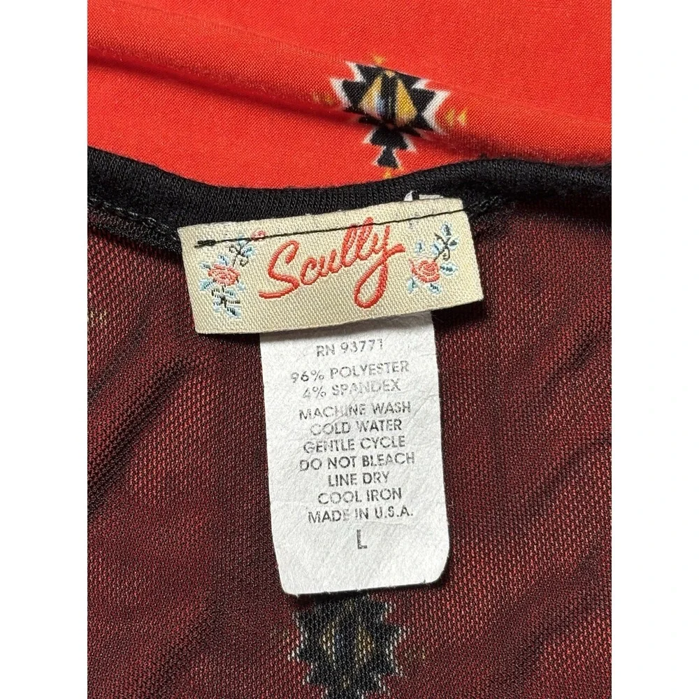 Scully Red Southwestern Print Sleeveless Sheath Dress Mesh Yoke Size Large